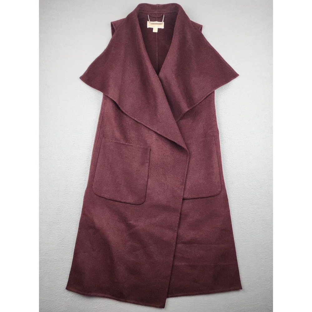 Michael Kors Vest Womens Small Purple Wool Long Drape Collar Open Pockets Soft